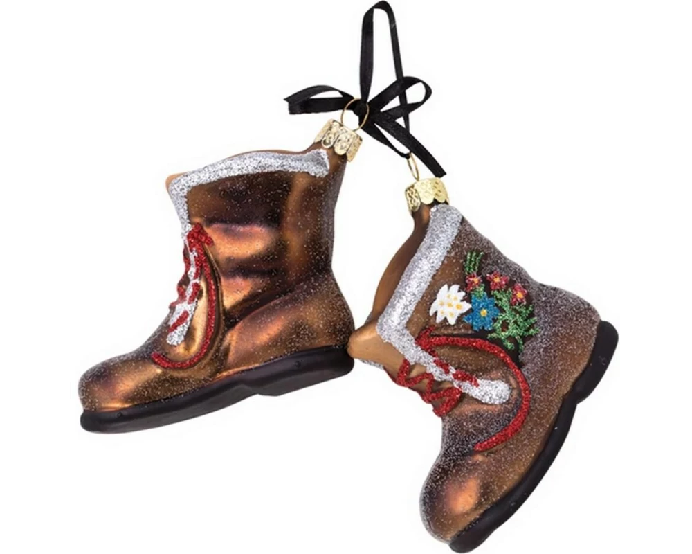 creanorm Weihnachtskugel Stiefel mit Edelweiss und Enzian Mehrfarbig