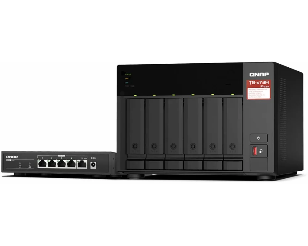 QNAP TS-673A-SW5T 6-bay NAS AMD Ryzen Embedded V1500B 4C/8T 2.2GHz 8GB DDR4 RAM 2xSODIMM slots max. 64GB optional ECC RAM support