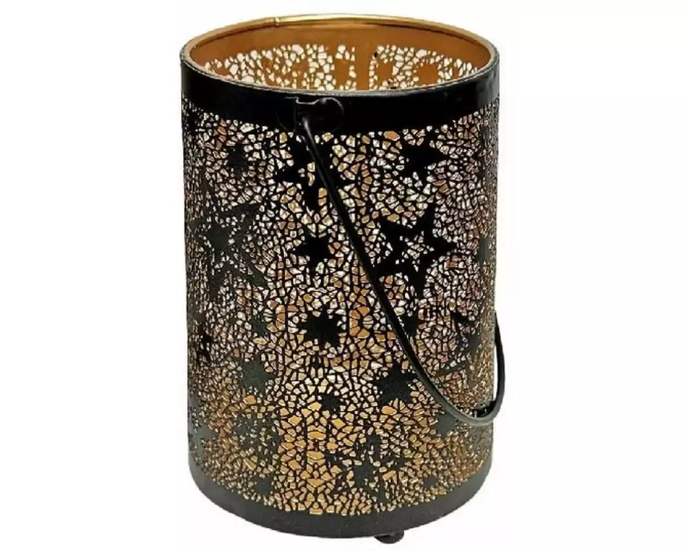 Dameco Weihnachtswindlicht mit Sternen Design 16 cm, Gold/Schwarz