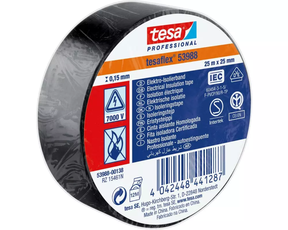 tesa 53988 25 mm x 25 m, Schwarz