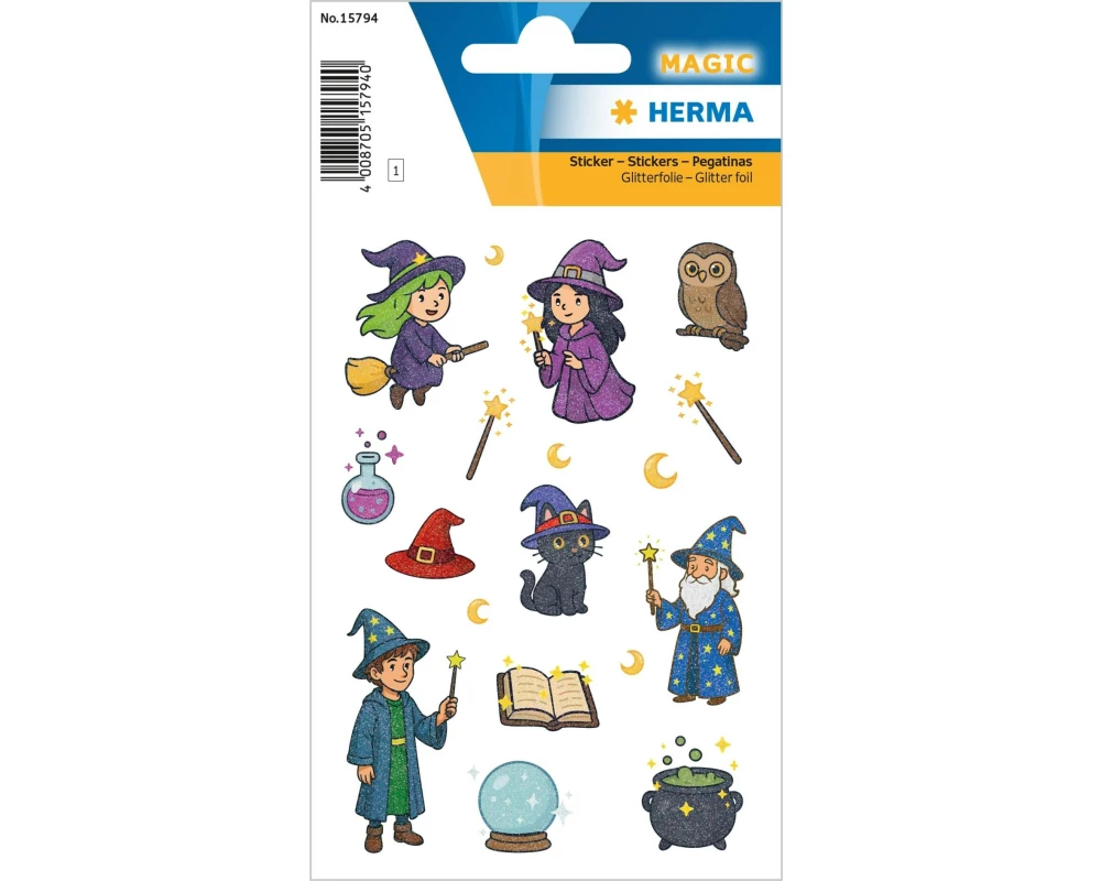 Herma Stickers Motivsticker Hexen Zauberer, Beglimmert 1 Blatt / 17 Sticker