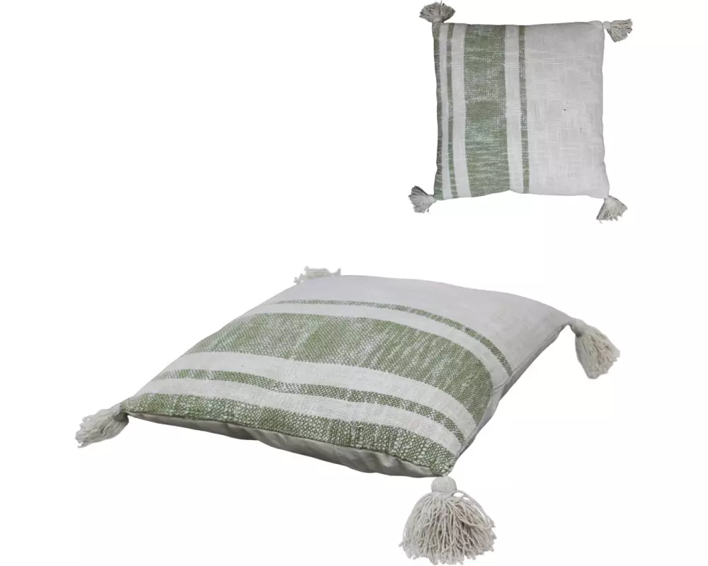 CHALET Kissen mit Quasten 45 x 45 cm, Grau/Grün
