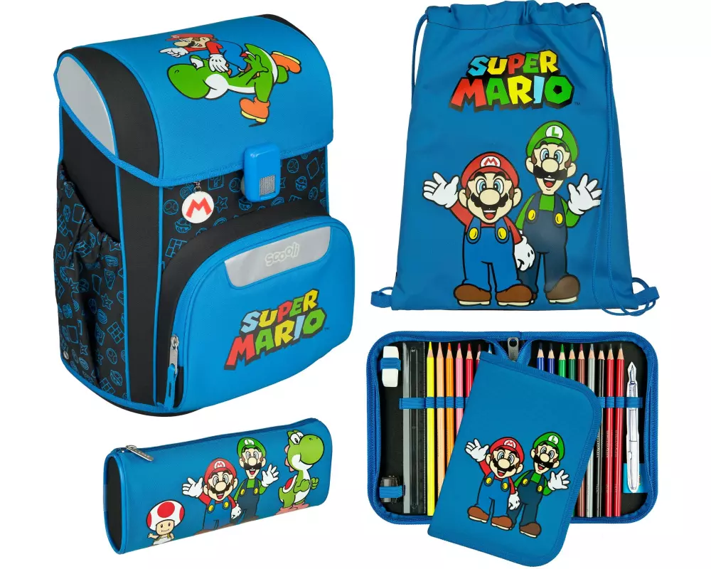 Scooli Schulrucksack-Set EasyStart Super Mario, 5-teilig