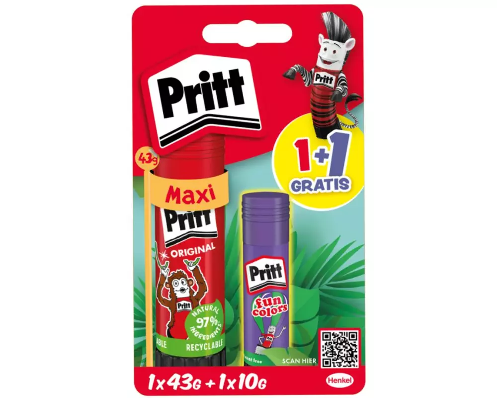 Pritt Klebestift 1x43g + 1x10g, Rot, Violett