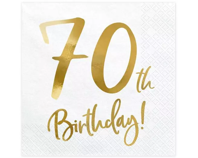 Partydeco 70th Birthday weiss, gold, 33 x 33 cm, Papier
