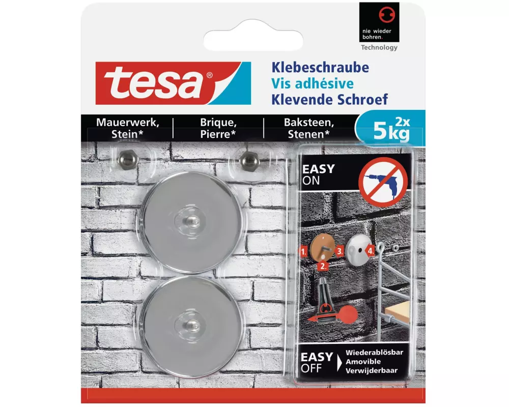 tesa Klebeschraube 5 kg für Mauern + Stein, rund