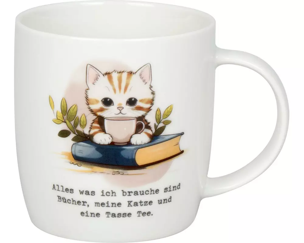 Könitz Teetasse Bücher, Katze & Tee 400 ml, Weiss