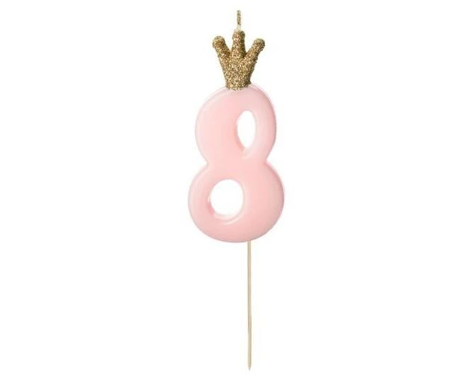 Partydeco PartyDeco Geburtstagskerze Ziffer 8 Hellrosa 1 Stück