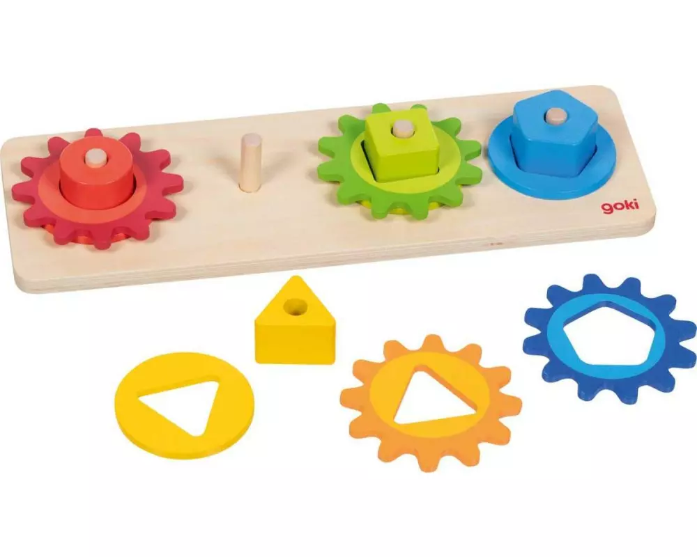Goki Sortierspiel Formen mit Zahnrädern 30 x 10 x 4 cm, 12 Teile