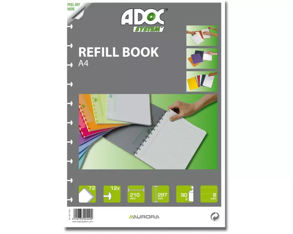 Adoc Notizheft Pap-Ex-Ersatzblätter A4, liniert, 72 Stück