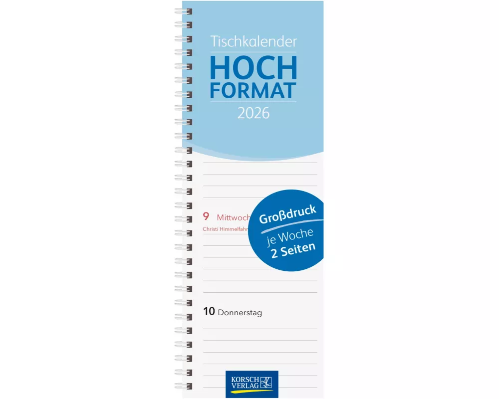 Tischkalender Hochformat Großdruck 2026