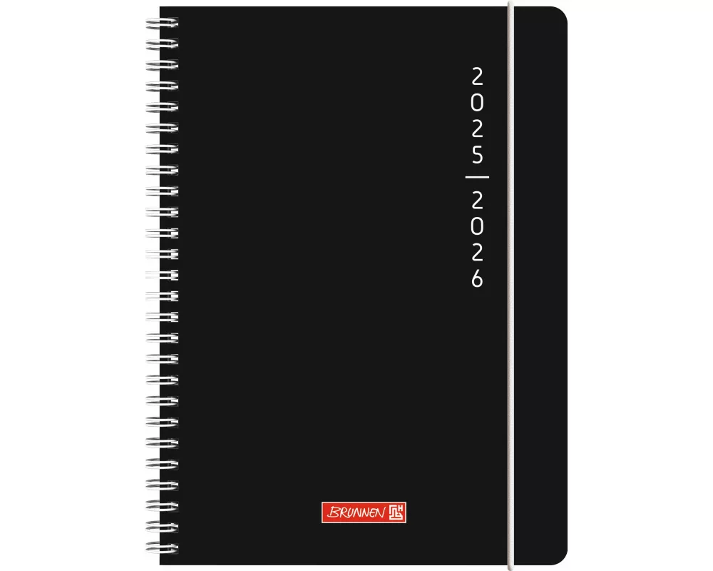 BRUNNEN Schülerkalender (2025/2026) "Plain Black", 2 Seiten = 1 Woche, A5, 208 Seiten, PP-Umschlag, schwarz