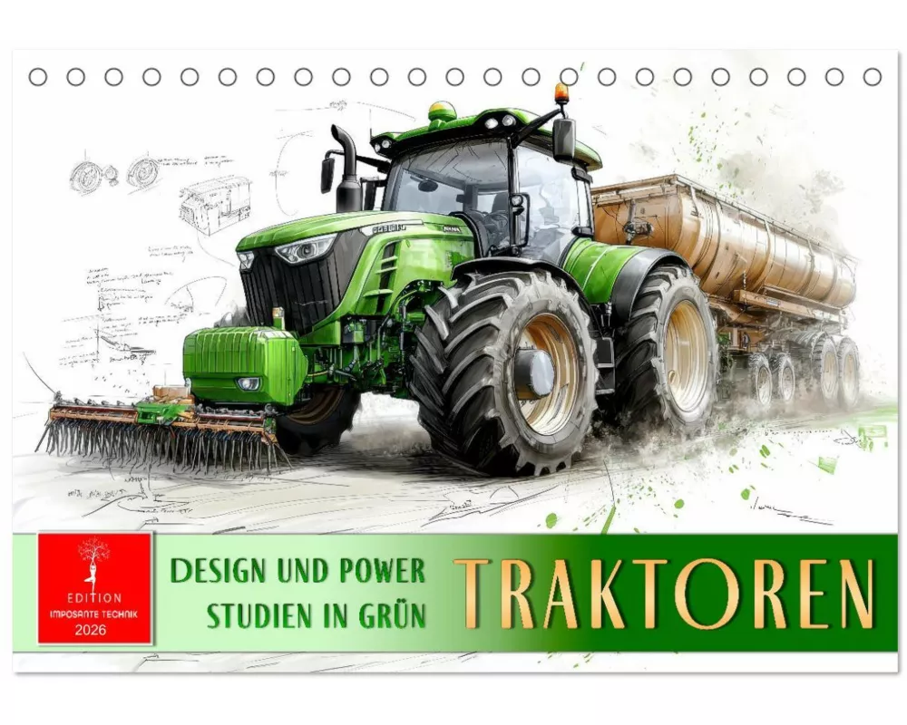 Traktoren - Design und Power Studien in Grün (Tischkalender 2026 DIN A5 quer), CALVENDO Monatskalender