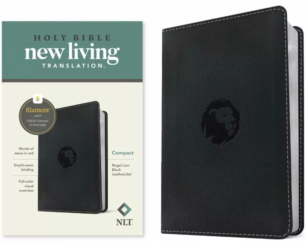 NLT Compact Bible, Filament Enabled (Leatherlike, Regal Lion Black, Red Letter)