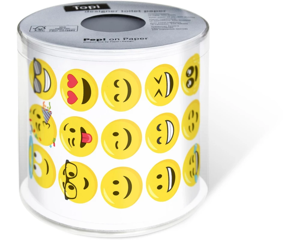 Paper + Design Toilettenpapier Smileys Rollen, 3-lagig, Gelb/Weiss