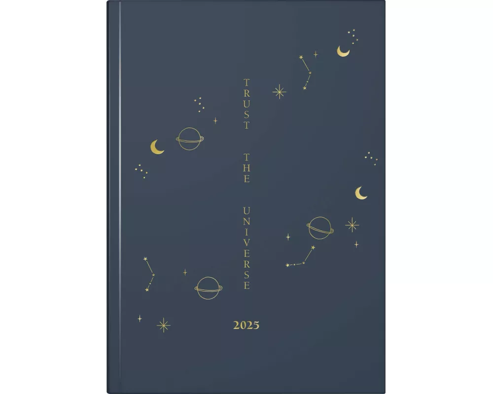 rido/idé 7021507025 Buchkalender Young Line (2025) "Universe"| 2 Seiten = 1 Woche| A5| 160 Seiten| Grafik-Einband| dunkelblau