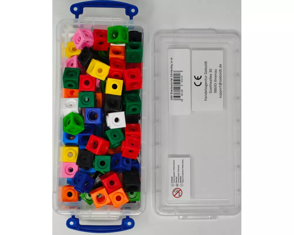 100 Steckwürfel 10-farbig 1,7cm in der Box