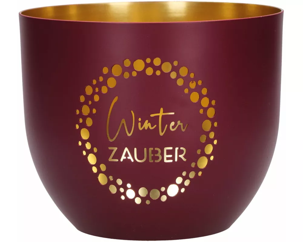 Butzon & Bercker Metall-Windlicht Ø 11 cm Winterzauber - dunkelrot-matt, durchbrochenes Motiv, innen goldveredelt, Lieferung in Geschenkverpackung