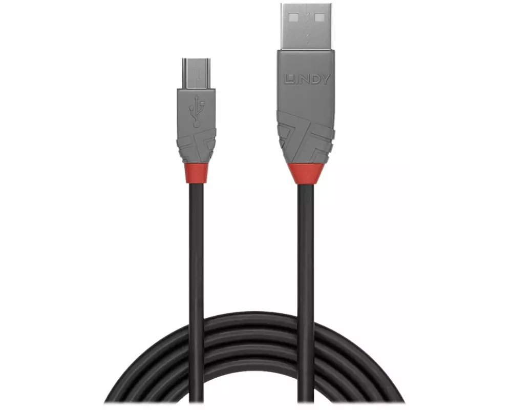 LINDY Anthra Line USB Cable, USB 2.0, USB/A-MiniB M-M, 5m