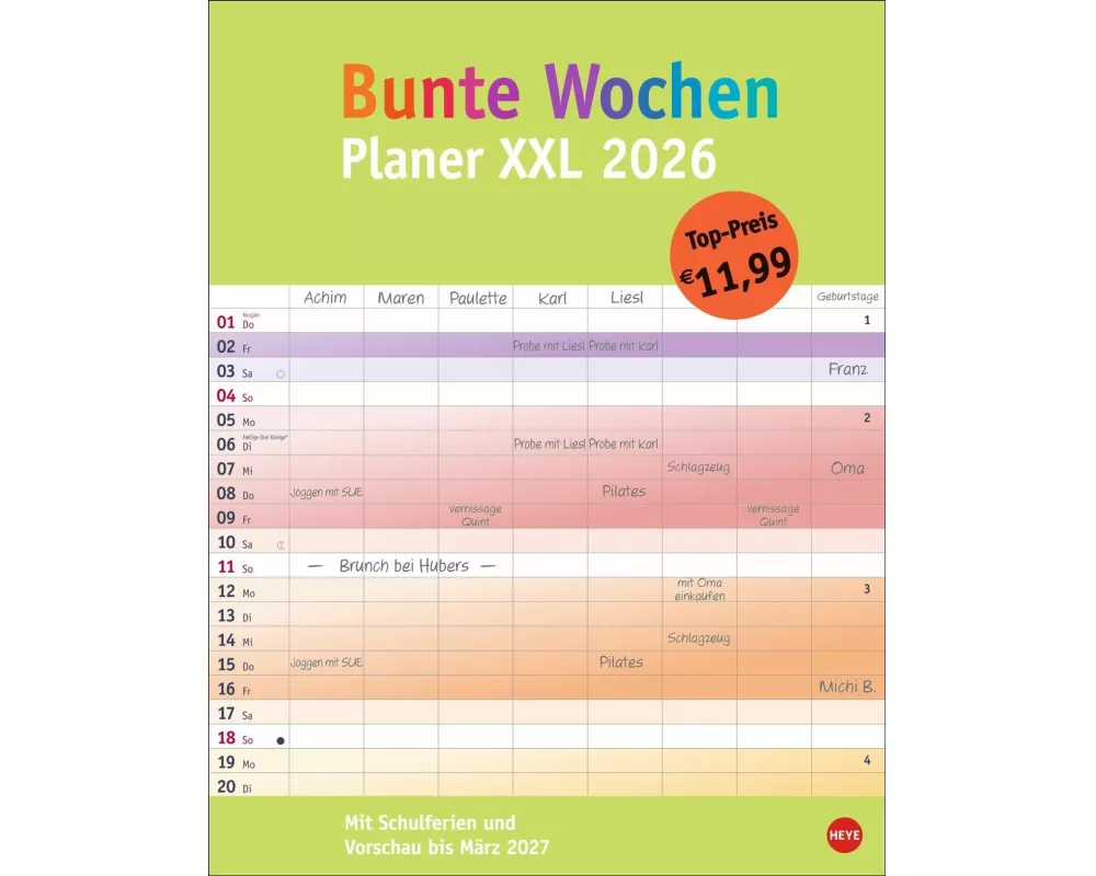 Bunte Wochen Planer XXL 2026