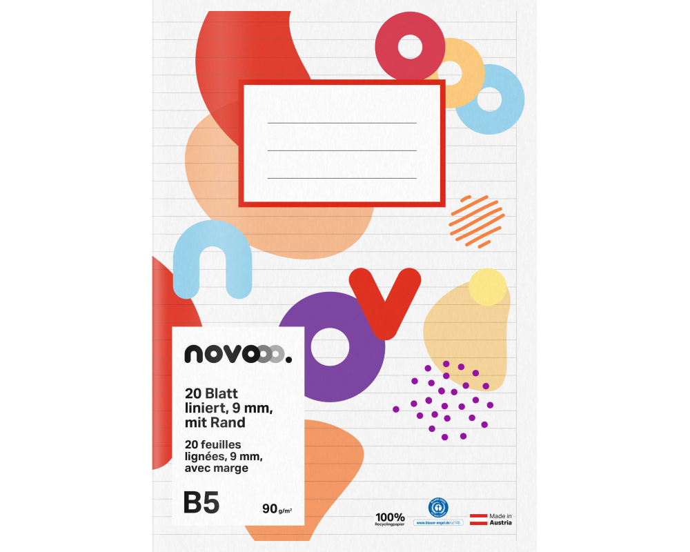 NOVOOO Schulheft B5 729773 9mm liniert mit Rand 90g