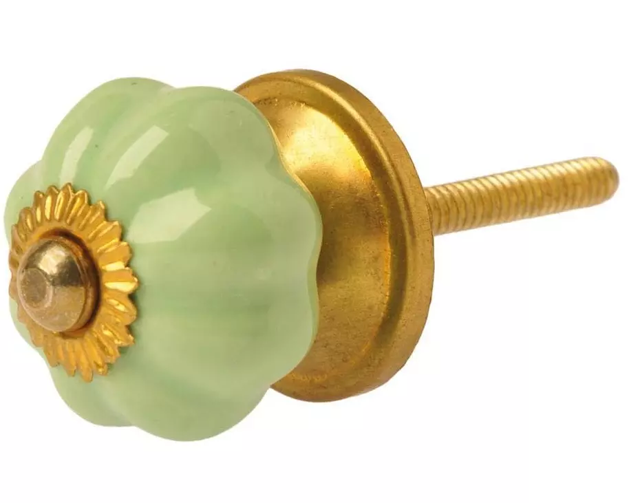 Tranquillo Möbelgriff handgemacht, Ø 3 cm, Hellgrün/Gold