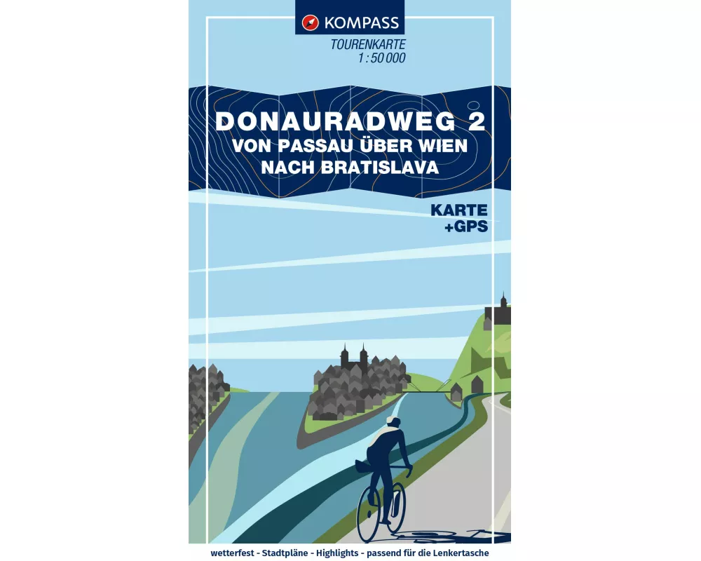 KOMPASS Fahrrad-Tourenkarte Donauradweg 2, von Passau über Wien nach Bratislava 1:50.000