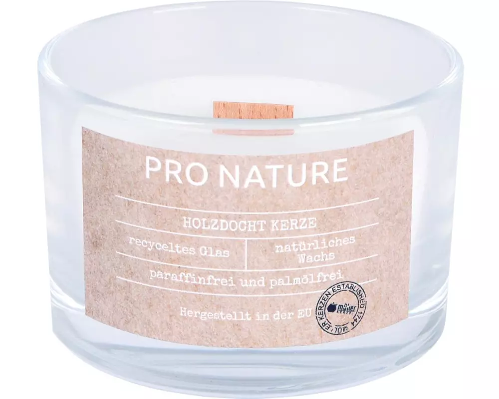 müller Kerzen Kerze im Glas mit Holzdocht 5.8 x 8.6 cm, Weiss