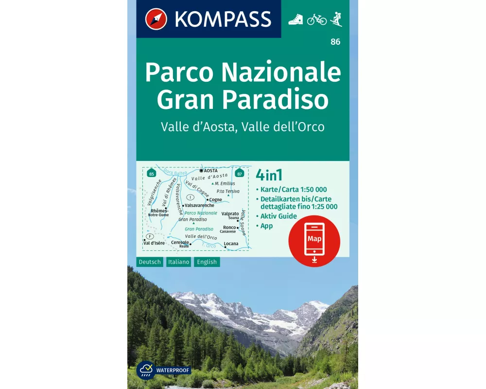 KOMPASS Wanderkarte 86 Parco Nazionale Gran Paradiso, Valle d'Aosta, Valle dell'Orco 1:50.000