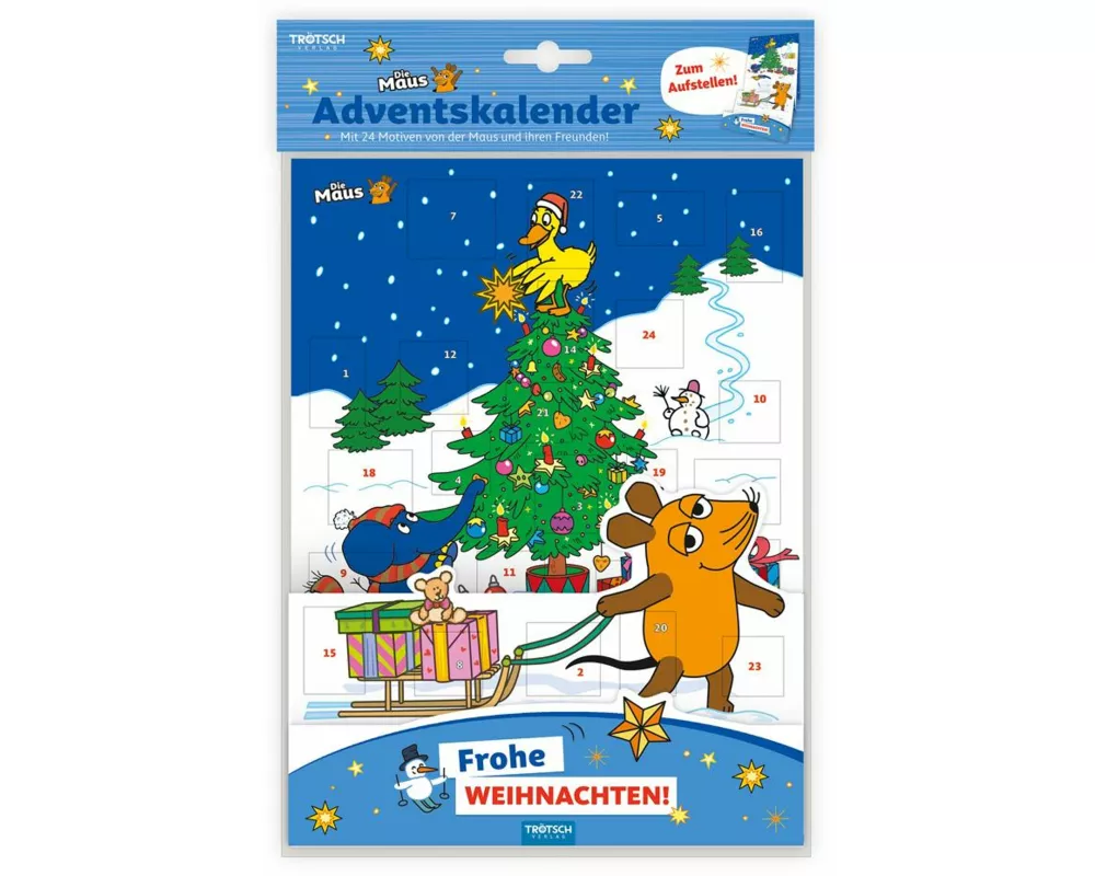 TRÖTSCH - Aufstell Adventskalender "Die Maus" | Weihnachtskalender mit 24 Türchen und liebevollen Illustrationen
