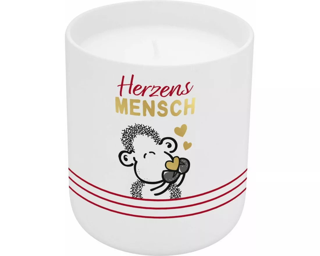 Kerze in Porzellanbecher "Herzensmensch", mit Golddruck