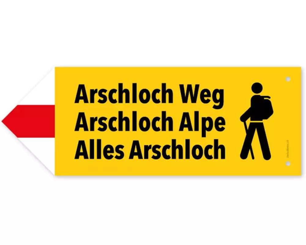 Swissmeme Wegweiser Arschloch Alpe, 27.5 x 10 cm