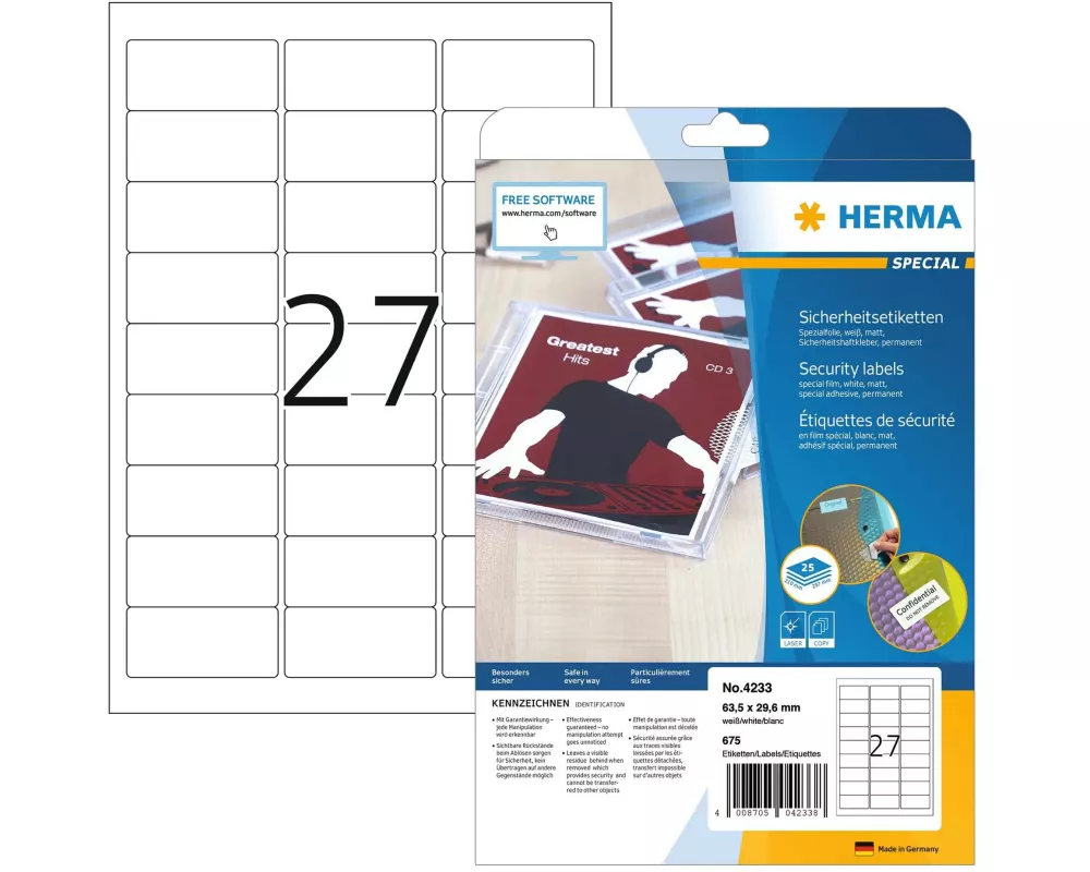 HERMA Sicherheits-Etiketten 4233 63.5 x 29.6 mm