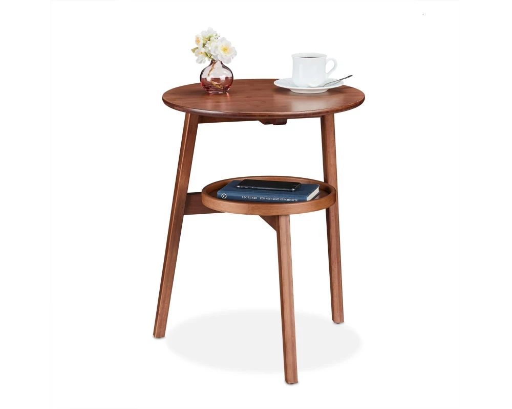 relaxdays Beistelltisch mit 2 Ablagen 60 x 47 cm, Braun