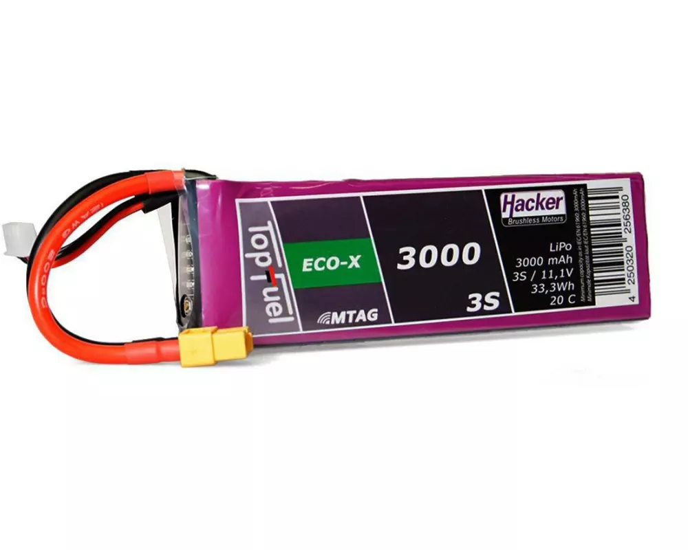 Hacker RC-Akku LiPo 3000 mAh 11.1 V 20C TopFuel ECO-X MTAG