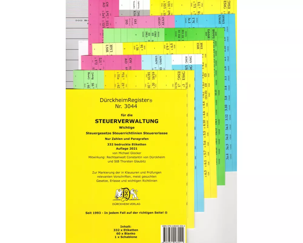 DürckheimRegister STEUERVERWALTUNG Register für deine AO-AEAO-ErbStG/R-EStG/R-KStG/R-UStG-UStR-: nur Zahlen und §§, ohne Stichworte