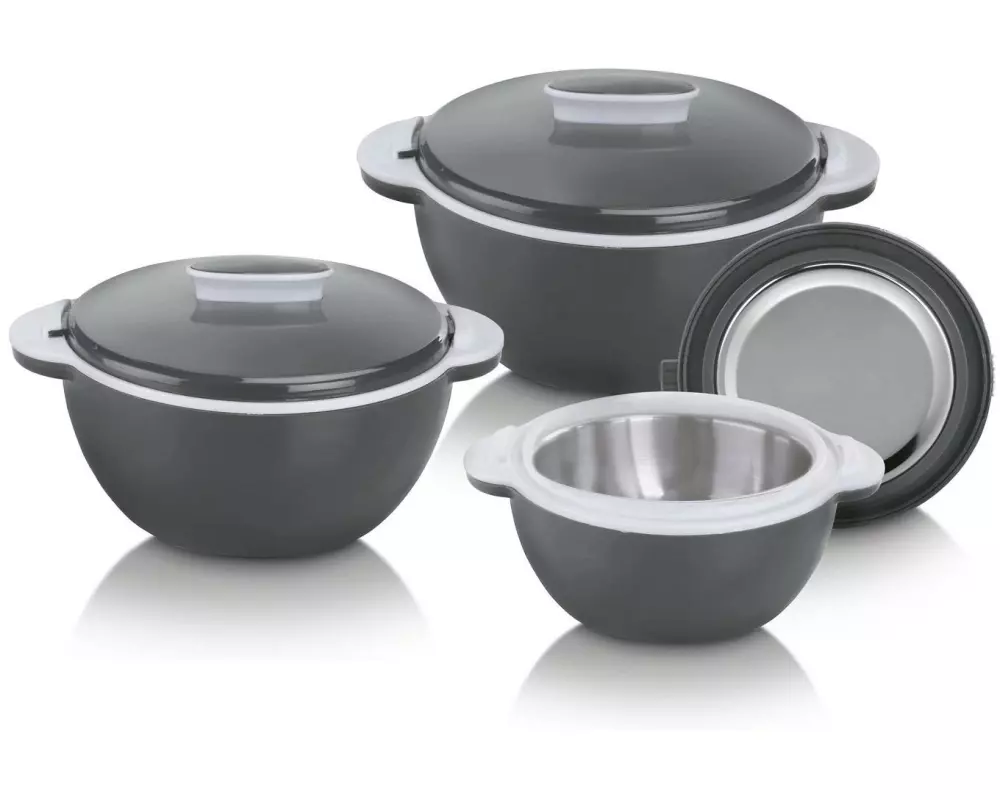 GOURMETmaxx Thermo-Schüssel mit Griff 6-tlg. 500/1000/1600 ml, Grau