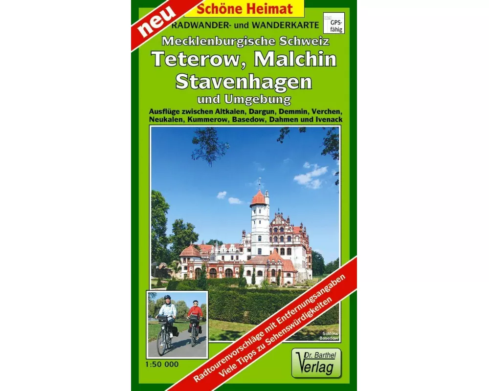 Radwander- und Wanderkarte Mecklenburgische Schweiz, Teterow, Malchin, Stavenhagen und Umgebung 1 : 50 000