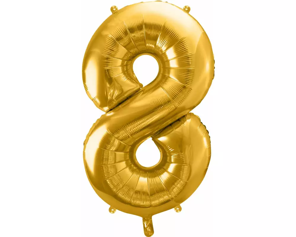 Partydeco Folienballon Zahl 8 gross 86 cm, gold, 1 Stück