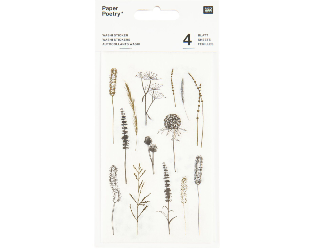 RICO DESIGN Washi Sticker In the Meadow 302626 Schwarz/gold 4 Blatt/30 Stück
