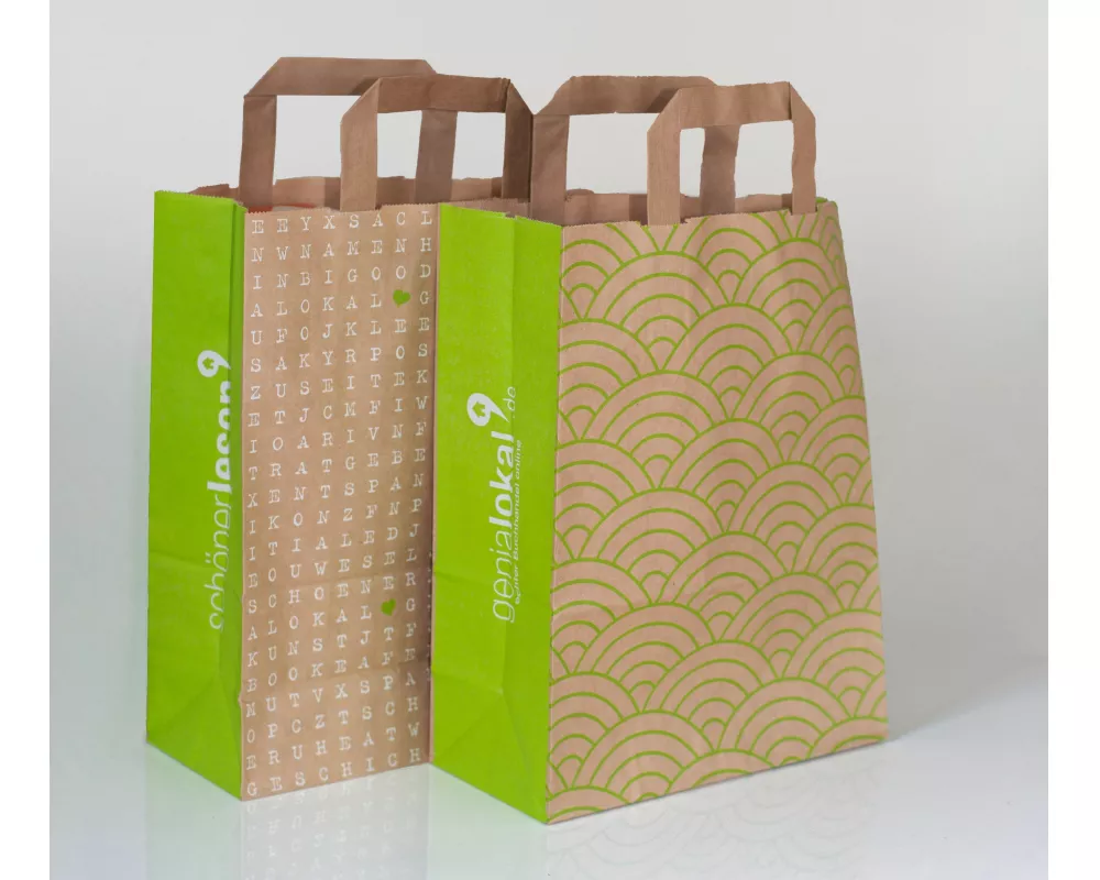 GENIALOKAL SCHÖNERLESEN PAPIERTRAGETASCHEN (VE 250) mit braunen Papier Innenflachhenkeln. Kraftpapier / braun / 100 gr. 260 + 120 x 350 mm ( Breite +