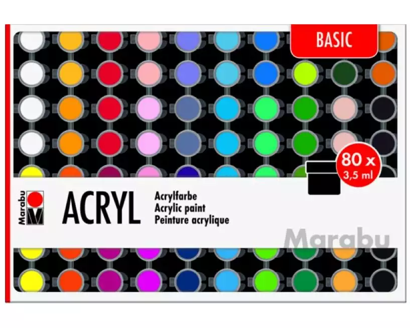 Marabu Acrylfarbe Set Basic, 80 x 3.5 ml