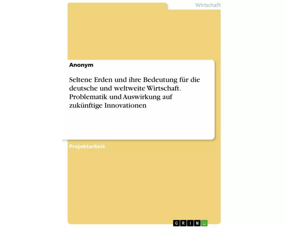 Seltene Erden und ihre Bedeutung für die deutsche und weltweite Wirtschaft. Problematik und Auswirkung auf zukünftige Innovationen