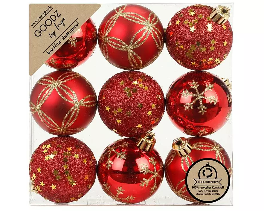 INGES CHRISTMAS DECOR Weihnachtskugel Rot-Mix Ø 6 cm 9 Stück