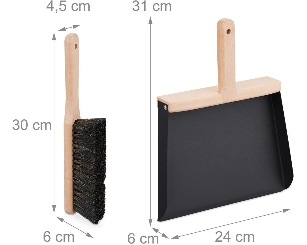 relaxdays Kehrgarnitur Eisen Holz Polyester Schwarz Natur