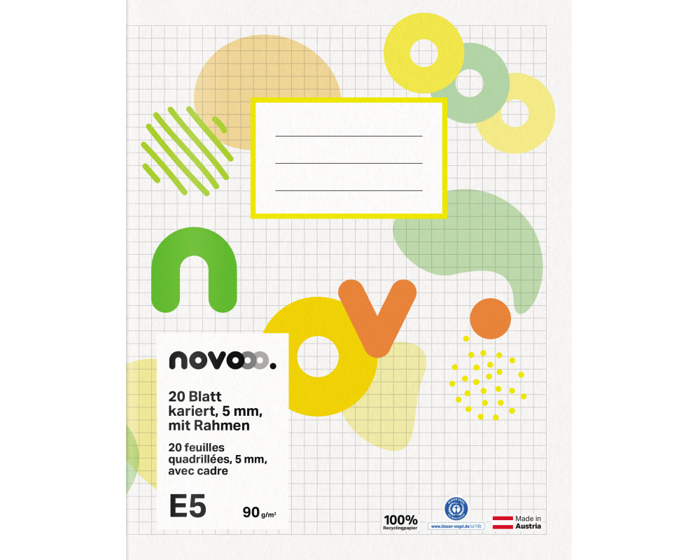 NOVOOO Schulheft E5 729763 5mm kariert mit Rand 90g