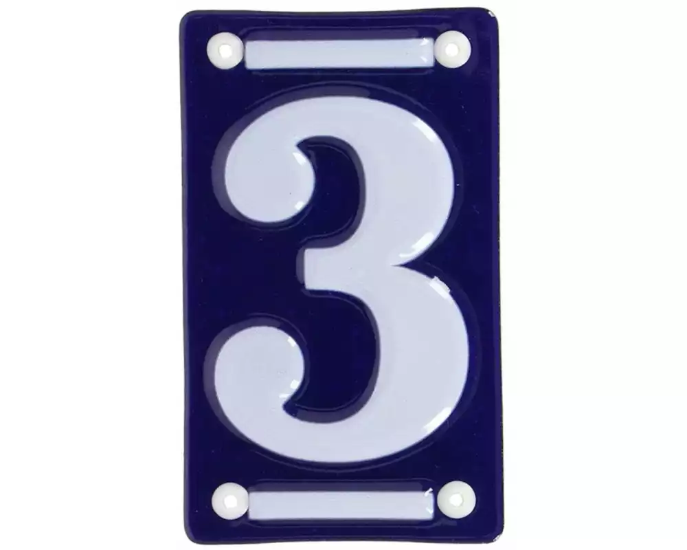 Esschert Design Hausnummer 3 7 cm, Blau/Weiss