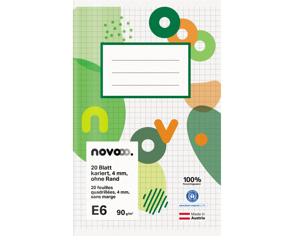 NOVOOO Schulheft E6 729768 4mm kariert ohne Rand 90g