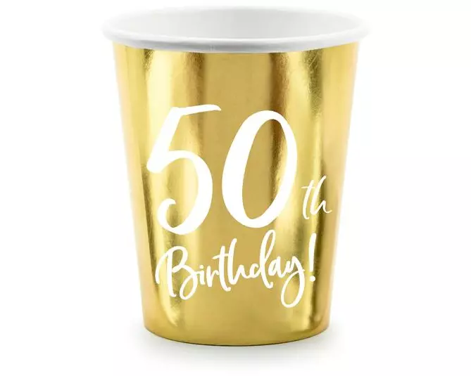 Partydeco 50th Birthday Karton, 220 ml, Gold