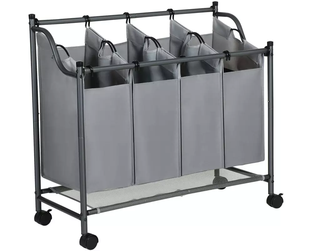 Songmics Wäschesammler mit 4 Fächern 120 l, Anthrazit/Grau